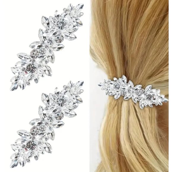 2 pc Elegant Crystal Bridal Hair Clip Shrapnel Glittery Leaf Design Suitable new - Picture 8 of 12
